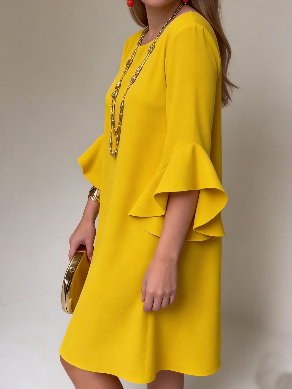 Vestido mujer fluido manga volante – vestido elegante cómodo verano