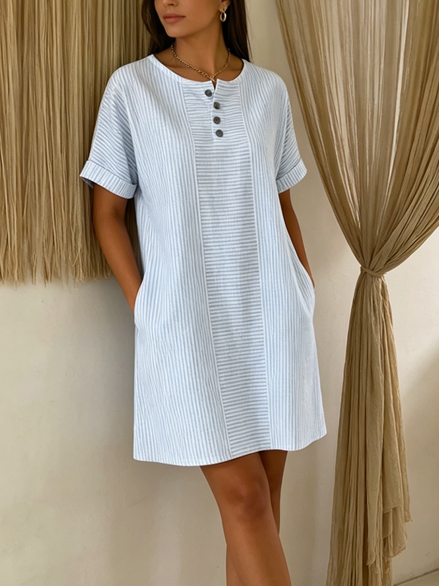 Vestido Mujer Algodón Lino con Botones – Estilo Suelto y Elegante