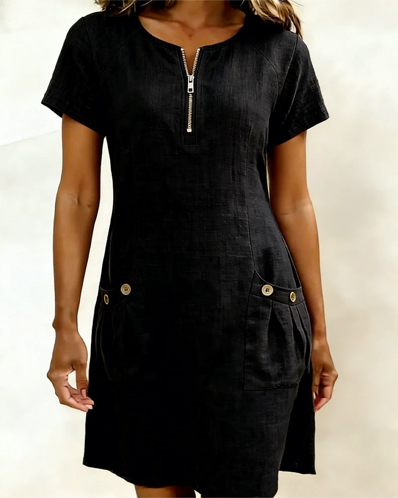 Vestido corto mujer con bolsillos y cuello con cremallera