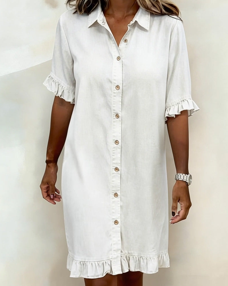 Vestido Denim Mujer con Botones y Volantes – Estilo Casual Cómodo