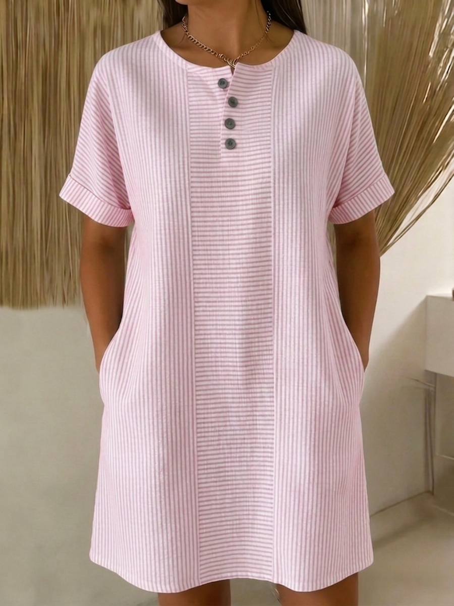 Vestido Mujer Algodón Lino con Botones – Estilo Suelto y Elegante