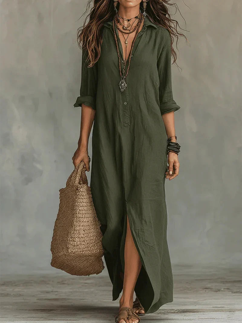 Vestido Selena™ | Maxi holgado con escote abotonado