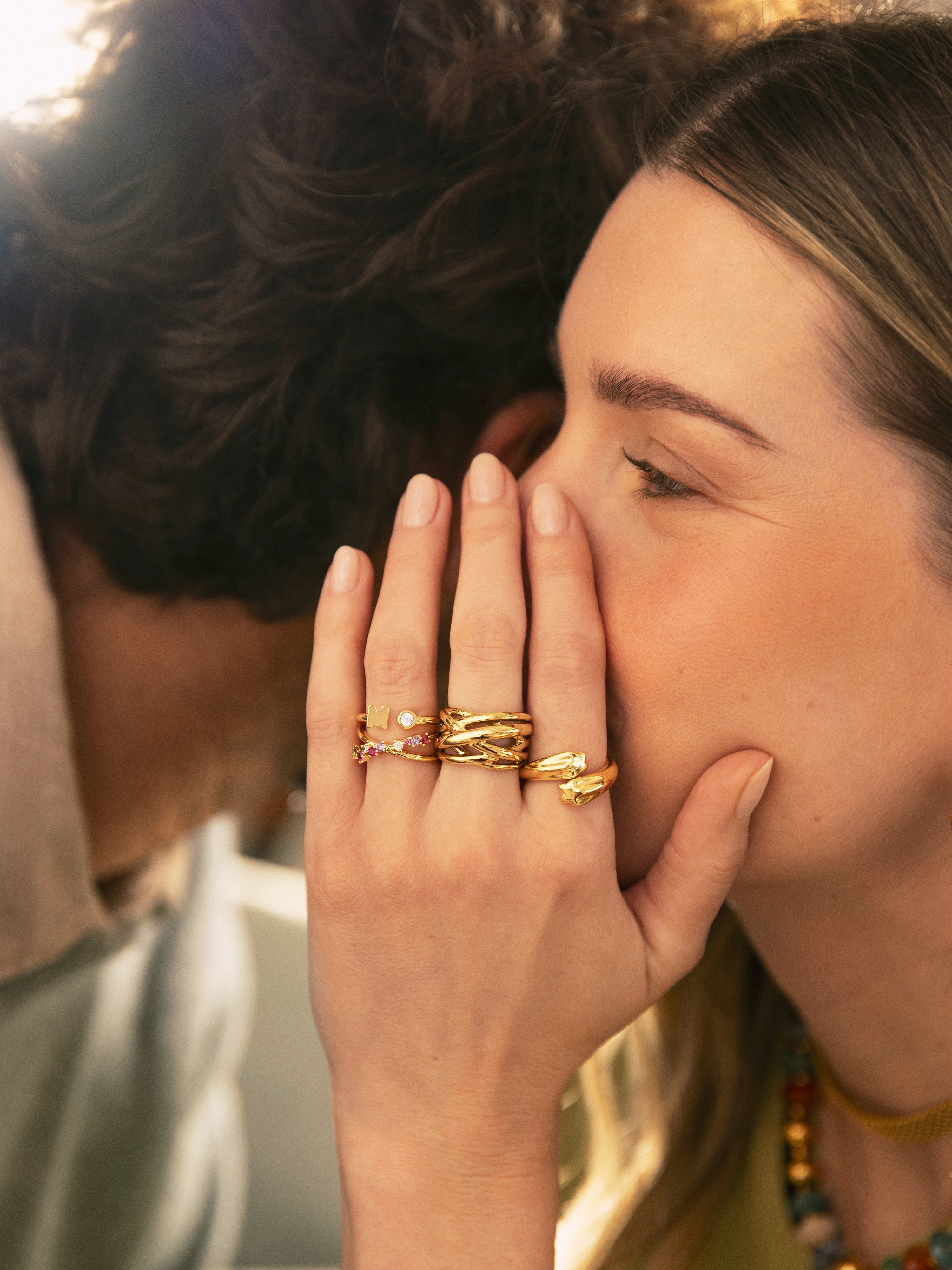 Anillo Abbraccio Stars Acero Baño Oro