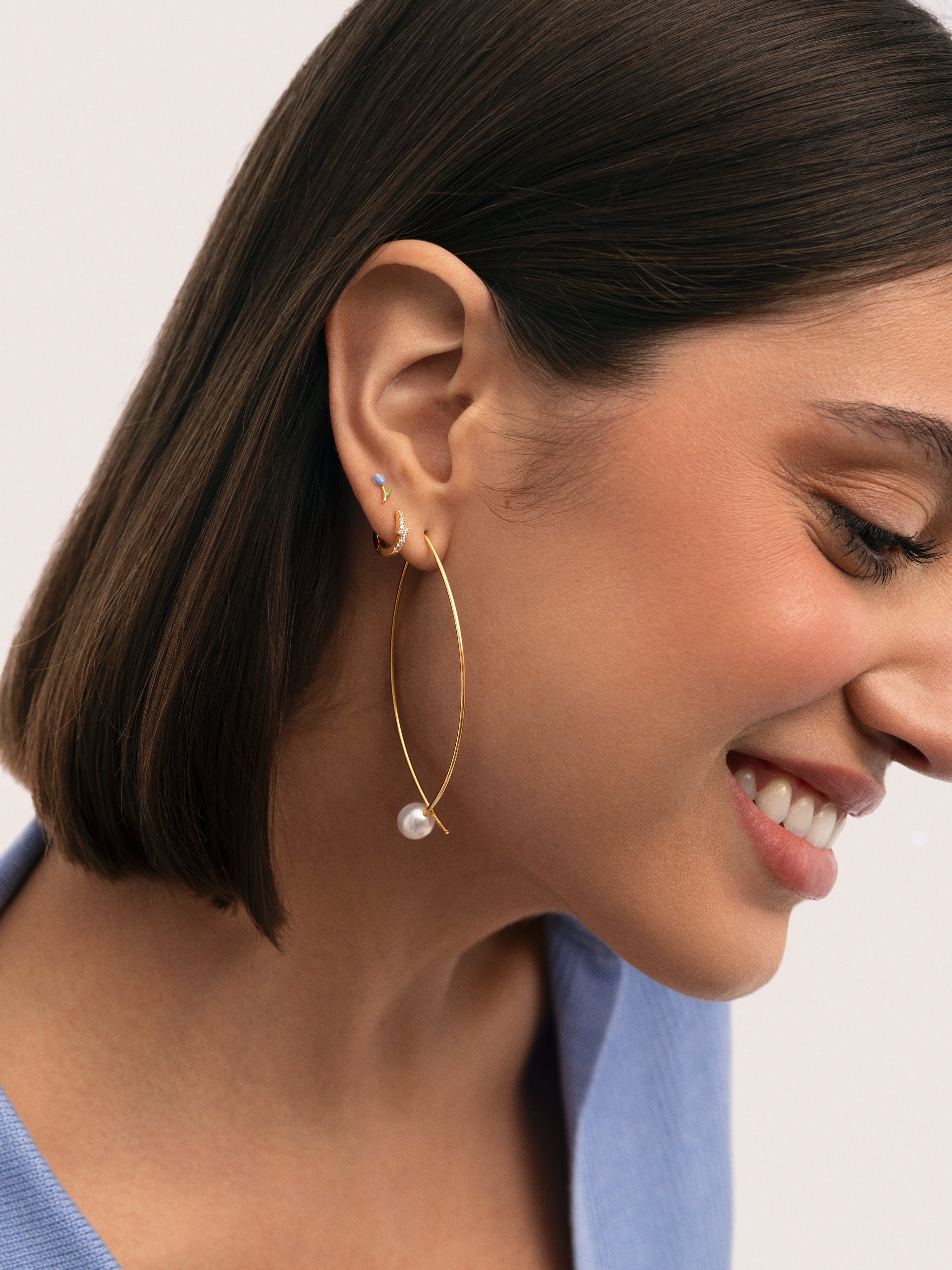 Pendientes Arch Bean Pearl Plata Baño Oro
