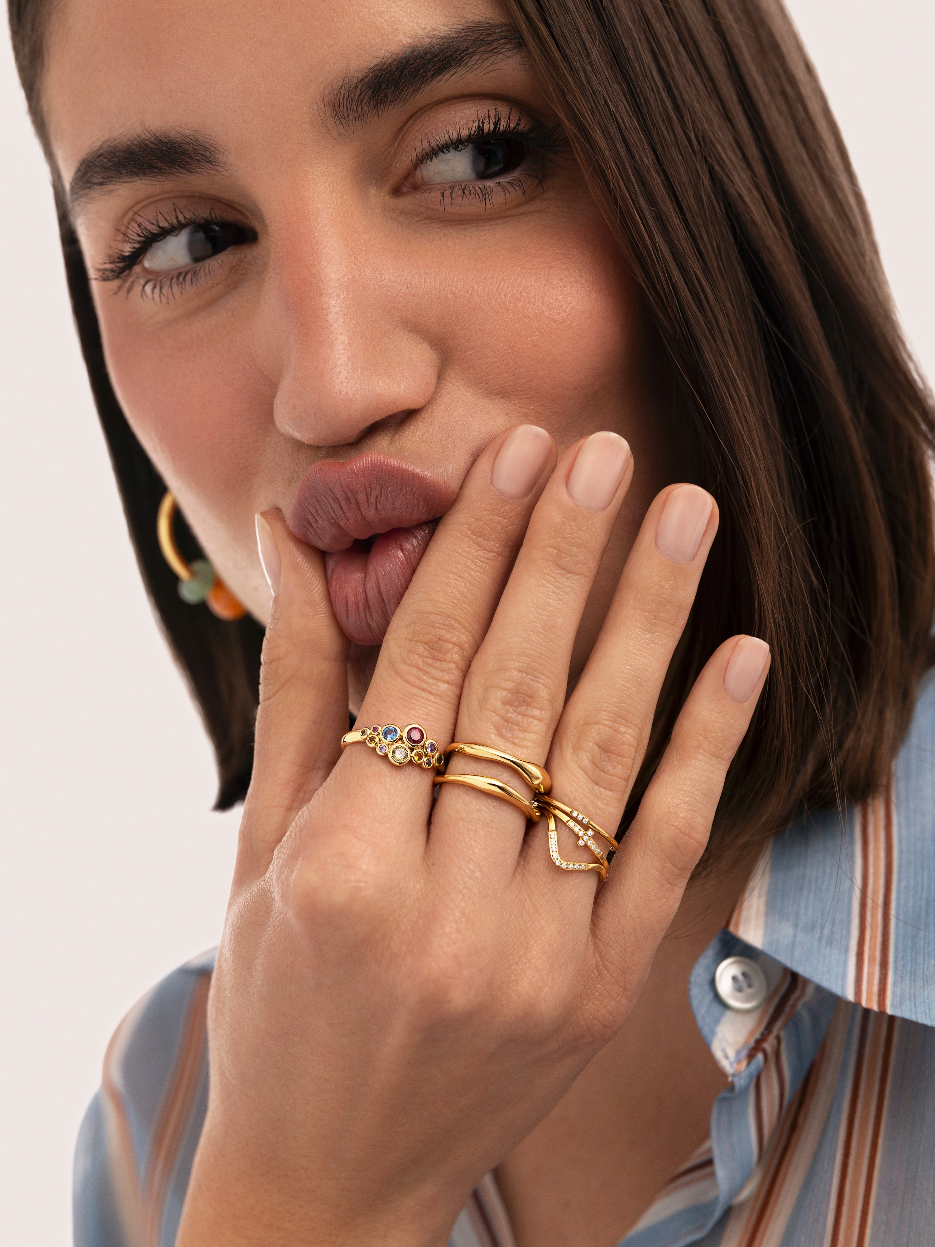 Anillo Rainbow Bubbles Baño Oro