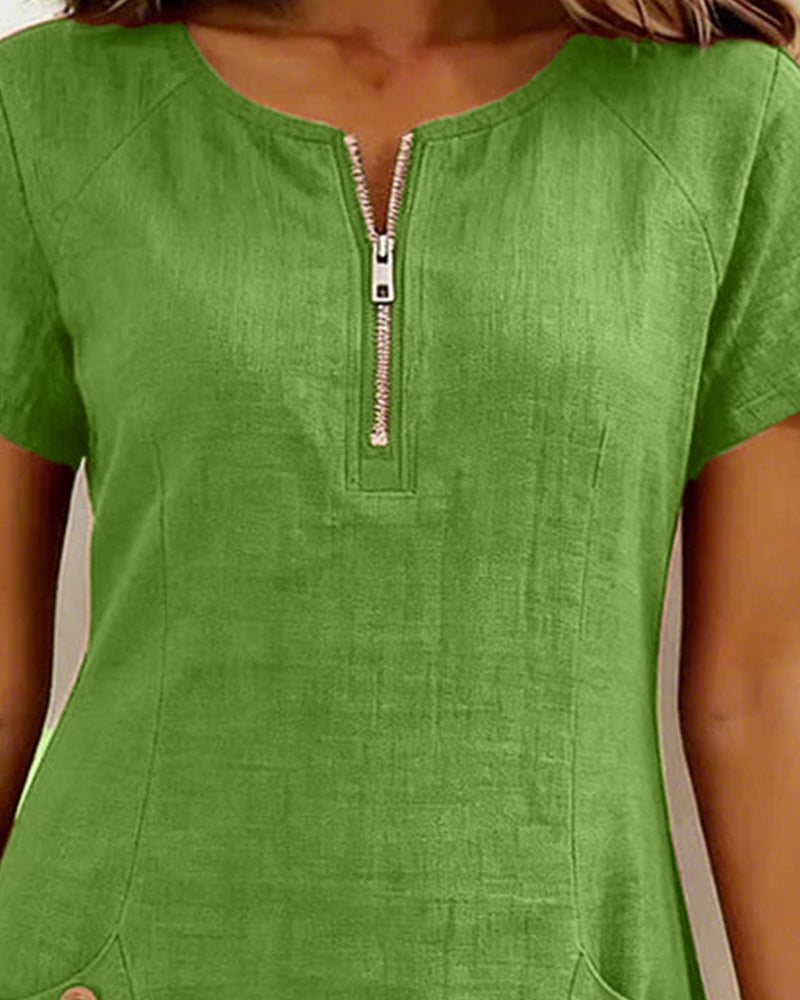 Vestido corto mujer con bolsillos y cuello con cremallera