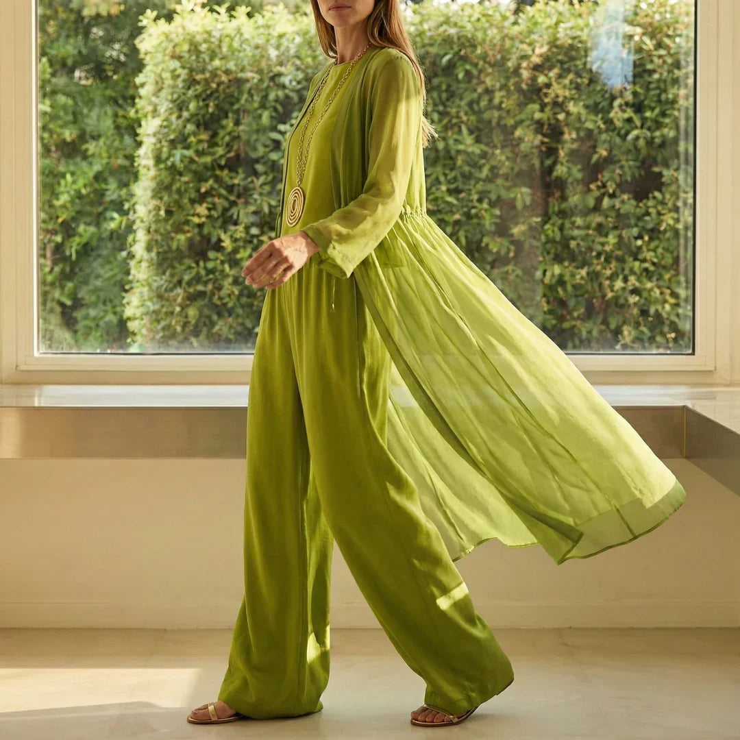 Conjunto Elvira™ | Conjunto de lino con mangas murciélago y pantalón ancho