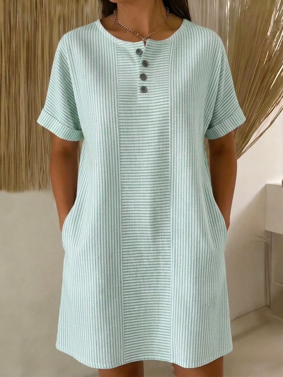 Vestido Mujer Algodón Lino con Botones – Estilo Suelto y Elegante
