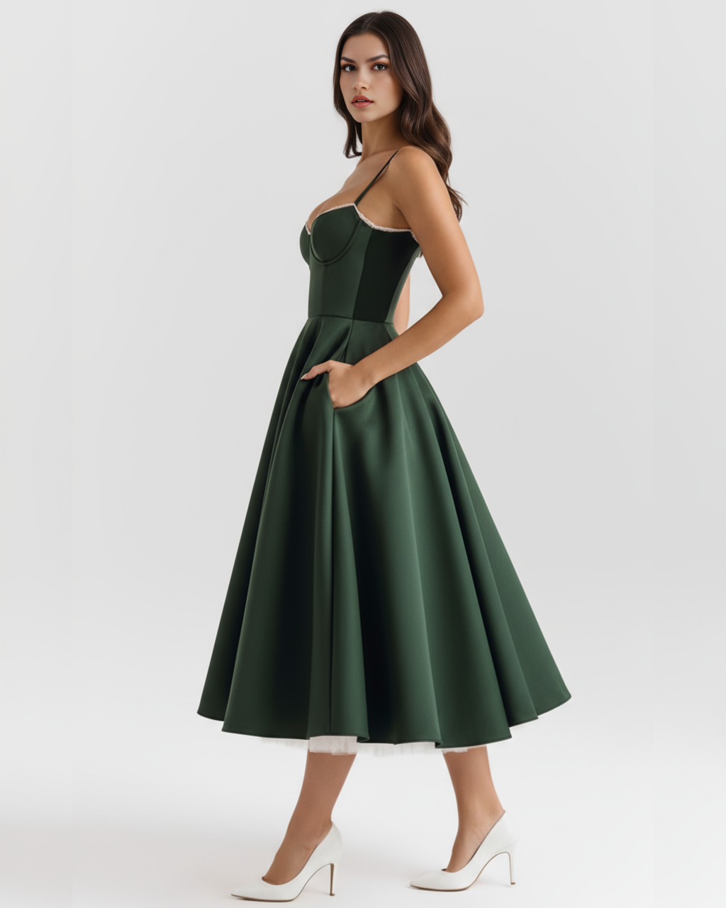 Vestido Selene™ | Verde bosque con tul en capas