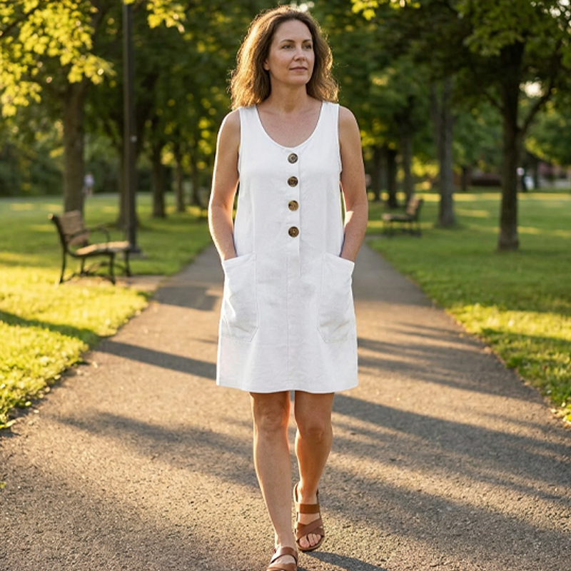 Vestido mujer de algodón y lino sin mangas con bolsillos