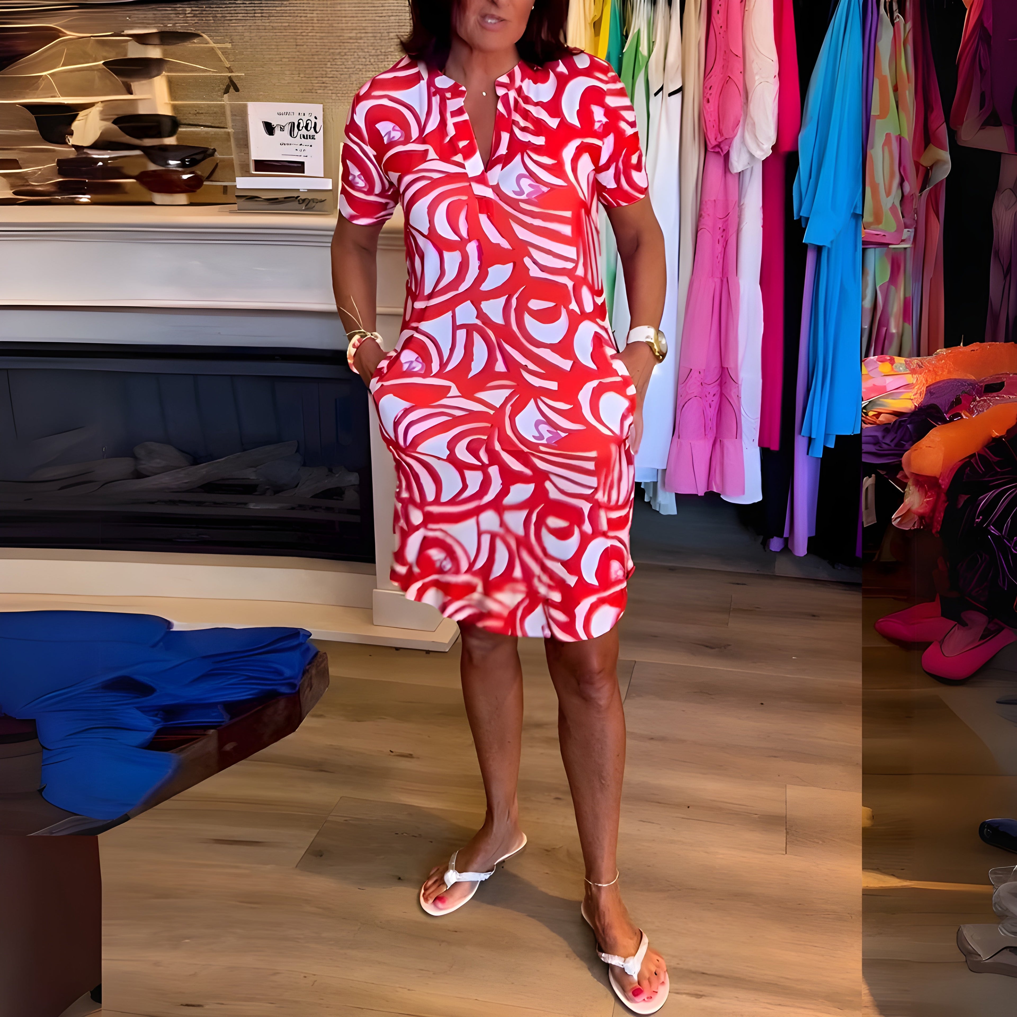 Vestido Corto Estampado Mujer – Corte Fluido con Mangas Cortas