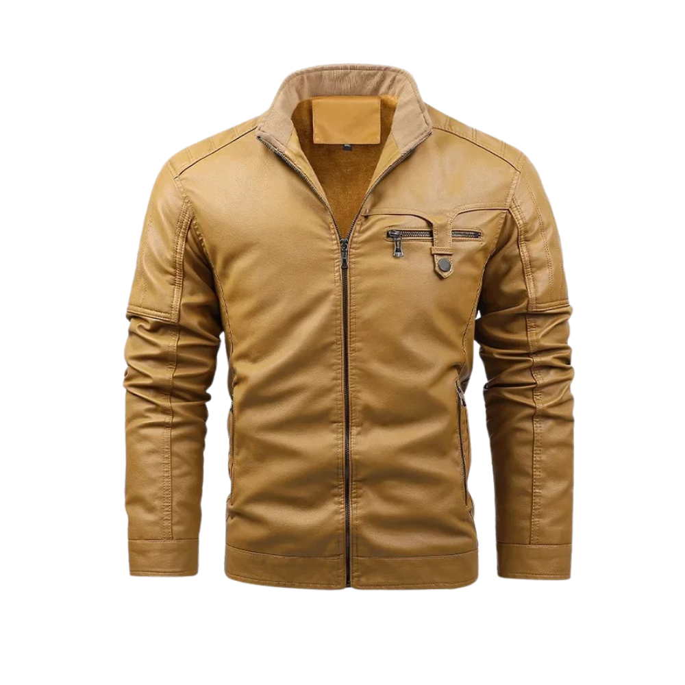 Chaqueta de cuero retro con forro polar