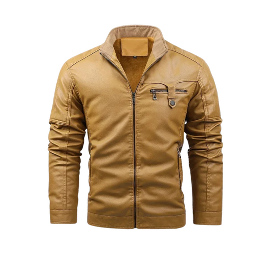 Chaqueta de cuero retro con forro polar