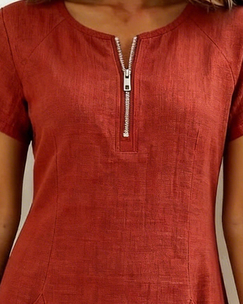 Vestido corto mujer con bolsillos y cuello con cremallera
