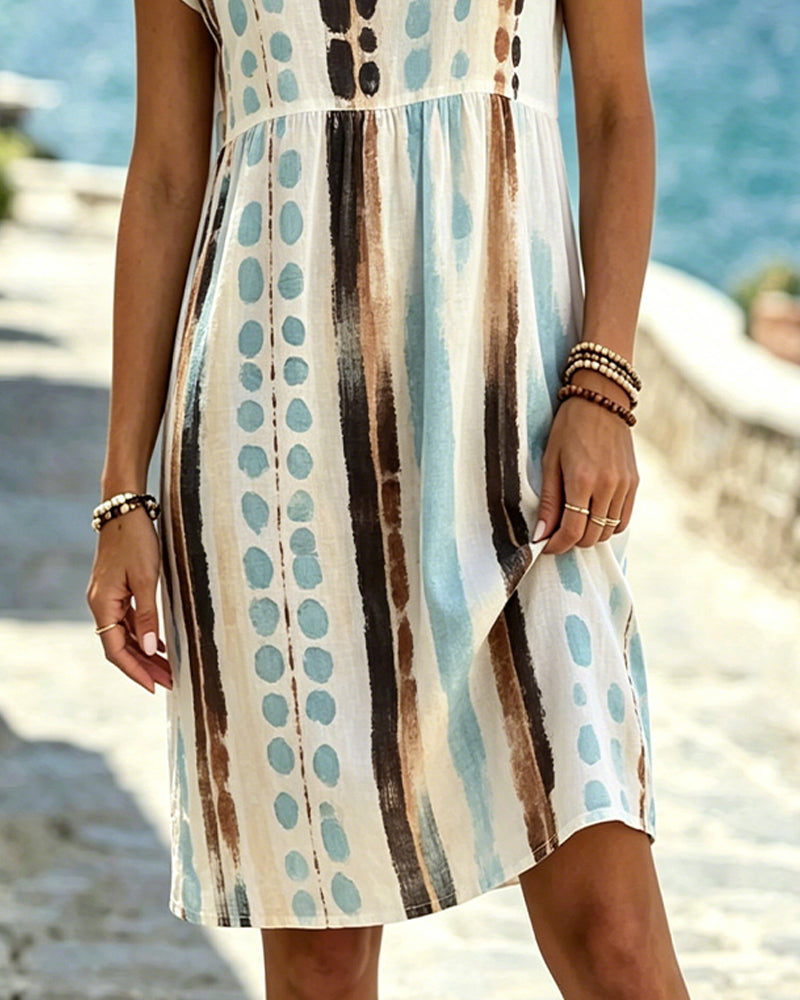 Vestido para mujer con estampado artístico de rayas y lunares