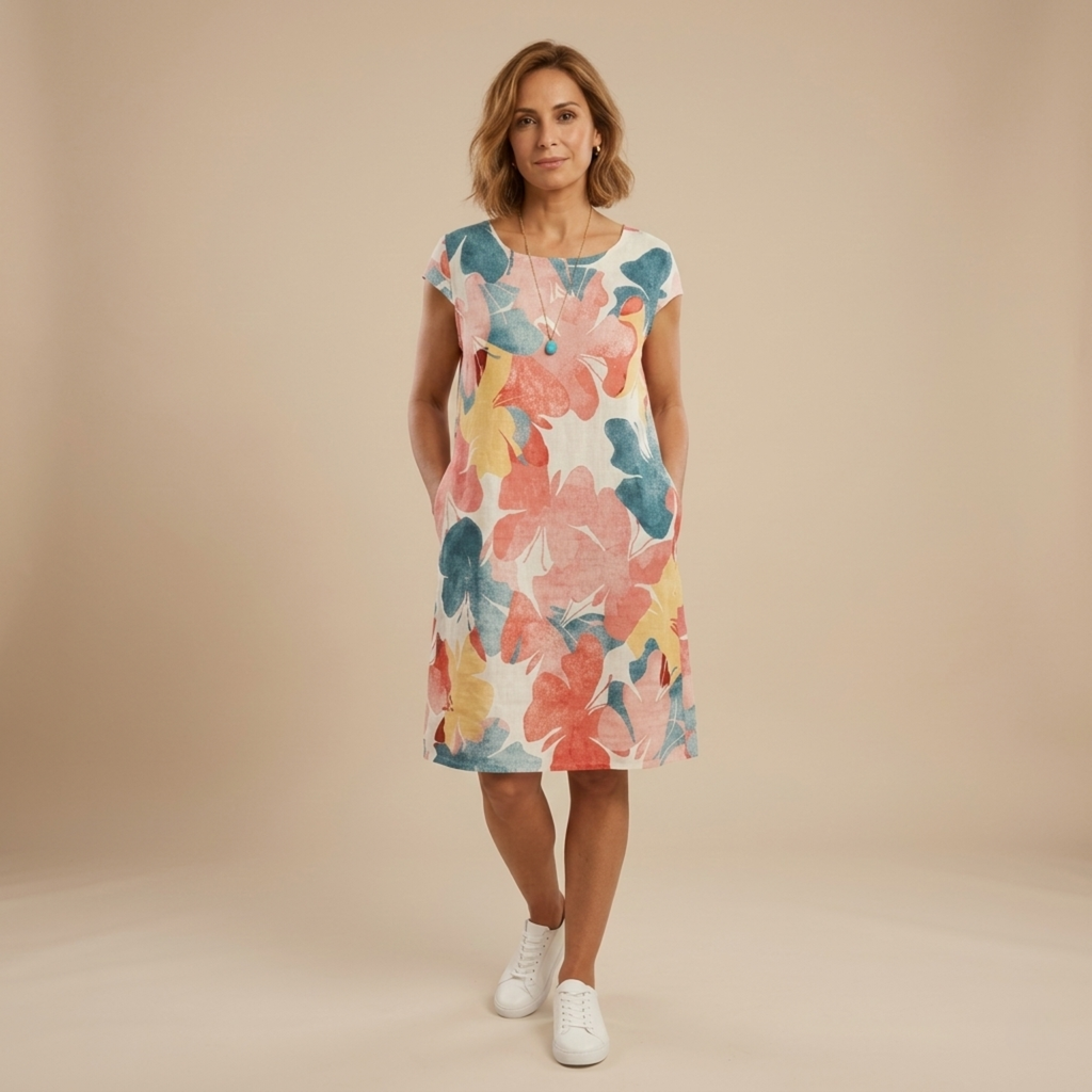 Túnica floral mujer manga corta con bolsillos – estilo casual cómodo verano