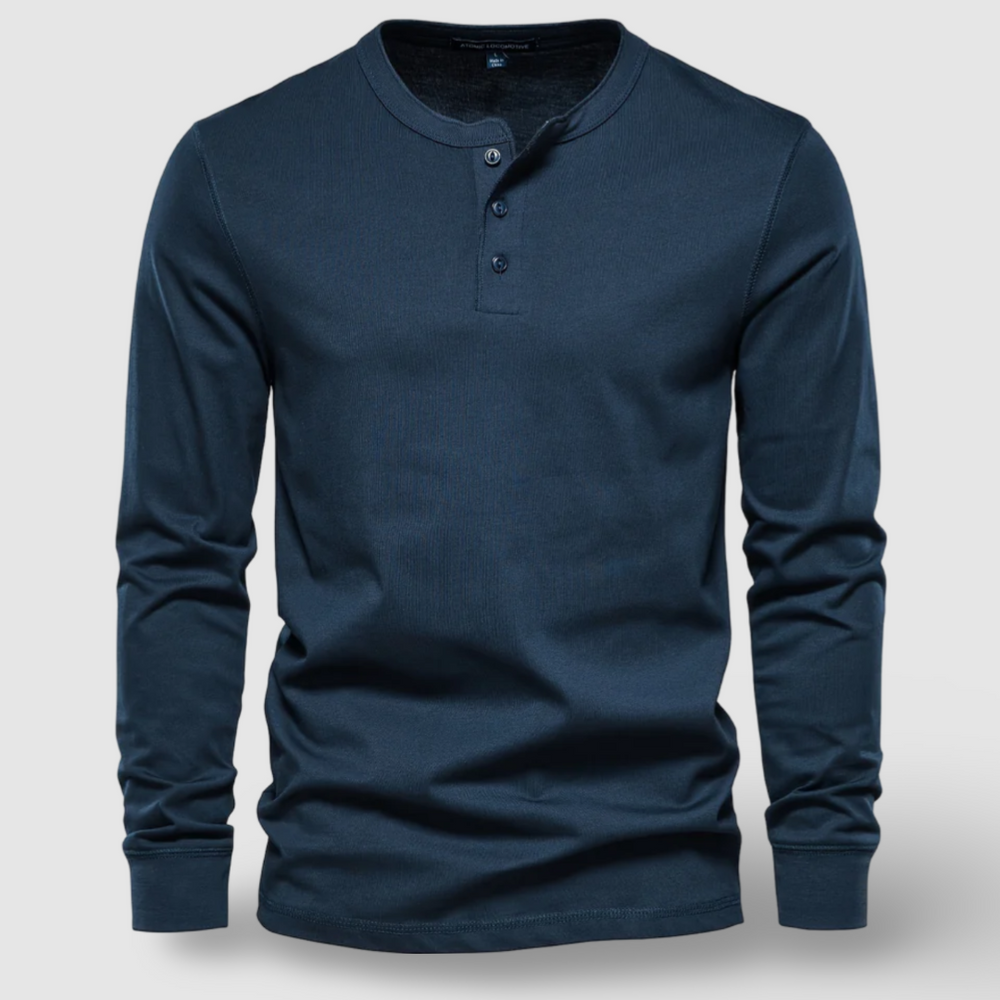 Elegante camiseta Henley de manga larga de algodón