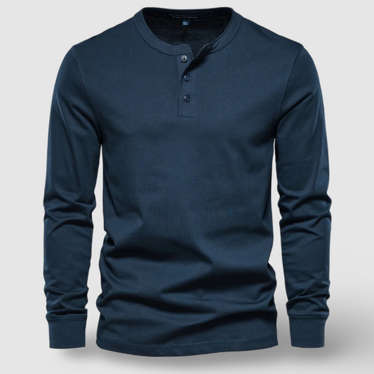 Elegante camiseta Henley de manga larga de algodón