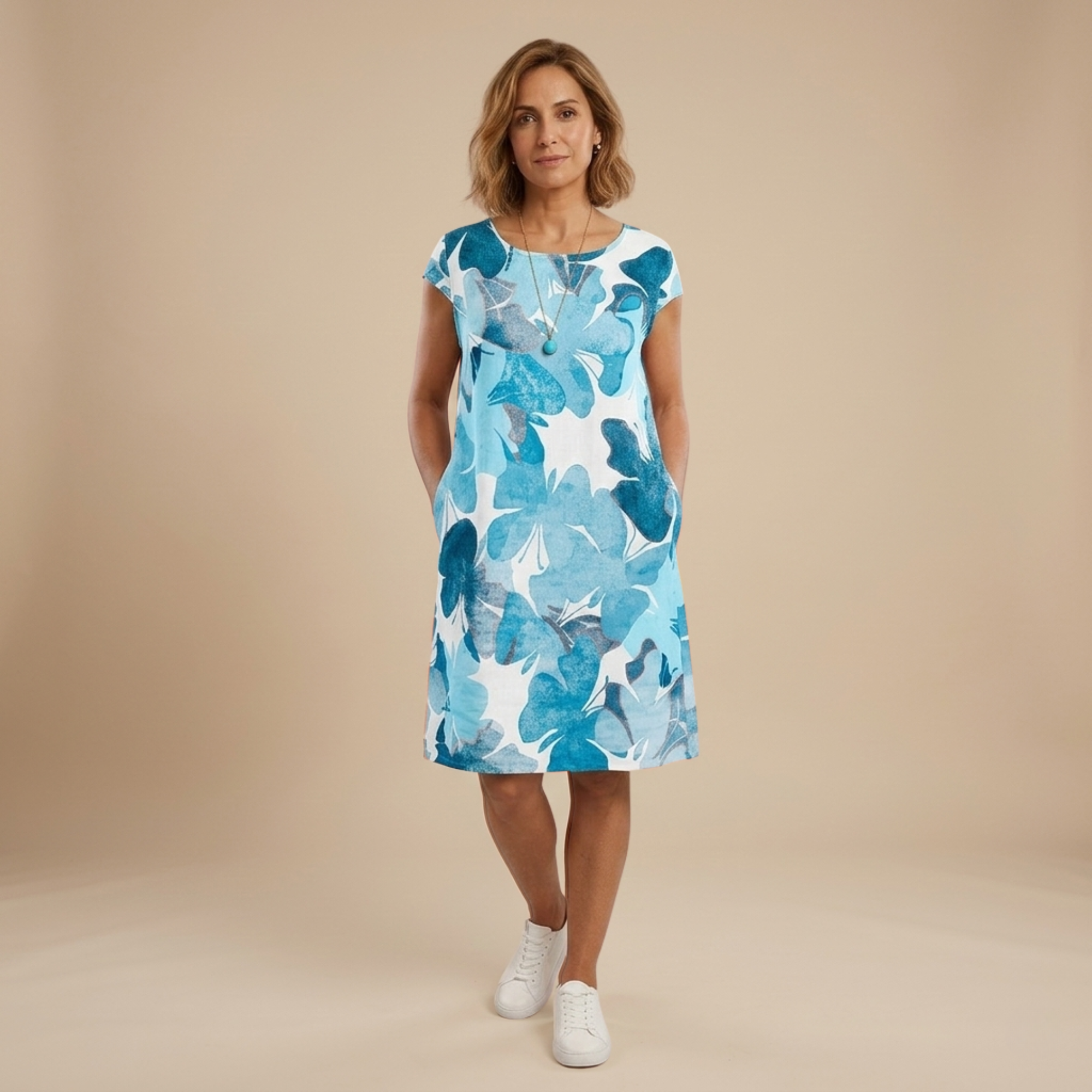 Túnica floral mujer manga corta con bolsillos – estilo casual cómodo verano