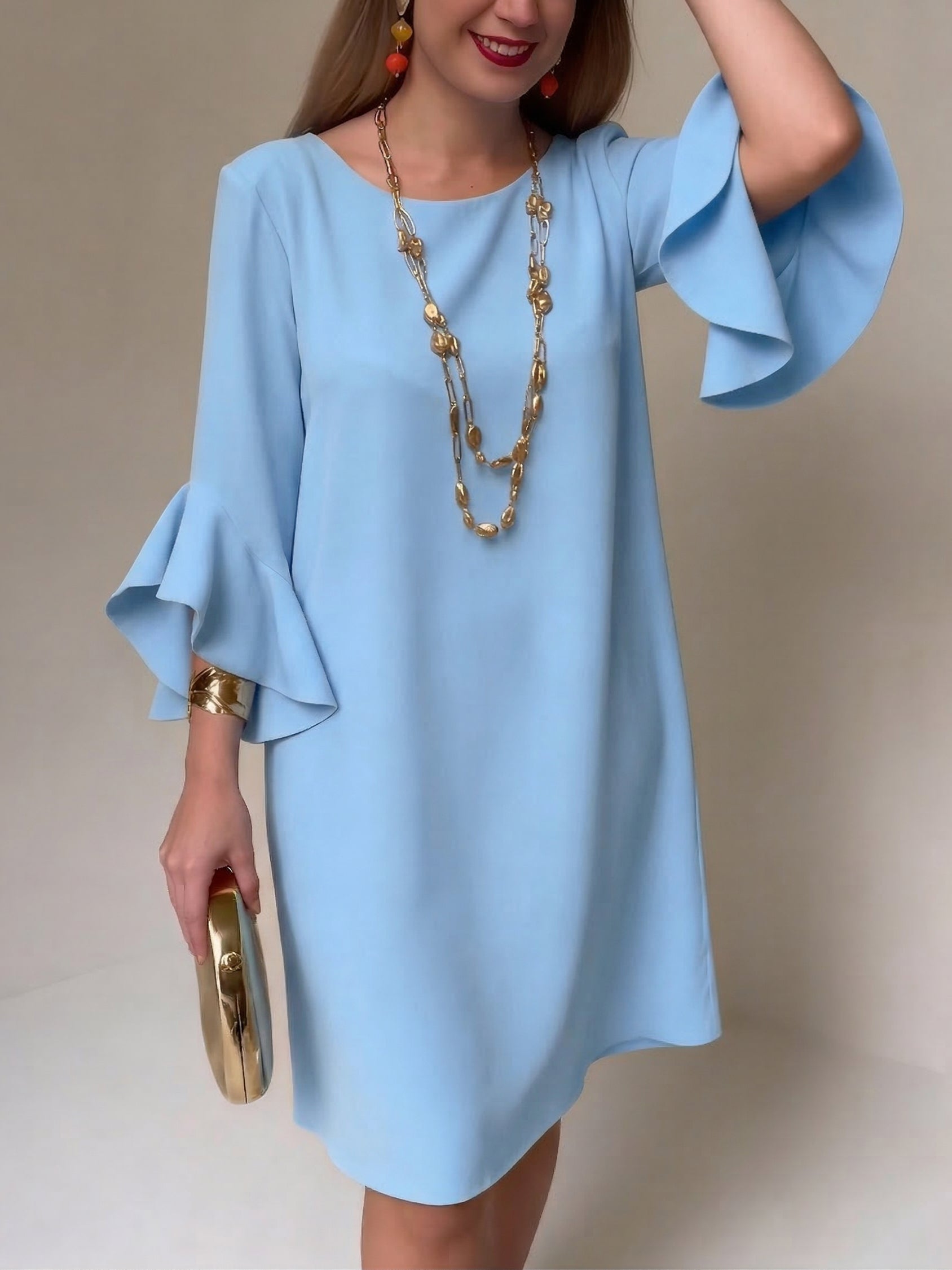 Vestido mujer fluido manga volante – vestido elegante cómodo verano