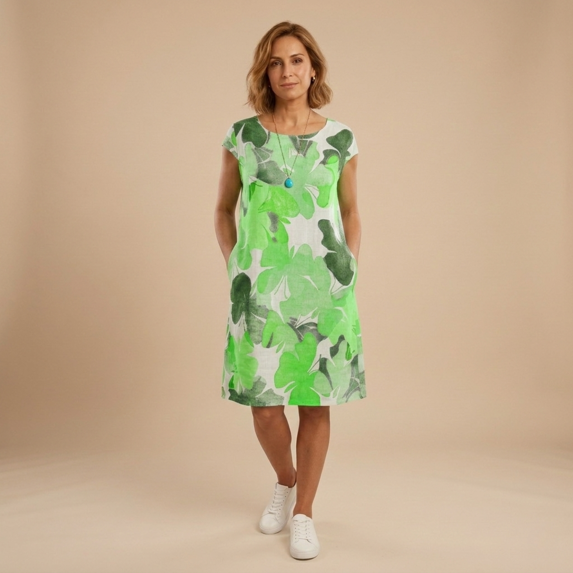 Túnica floral mujer manga corta con bolsillos – estilo casual cómodo verano