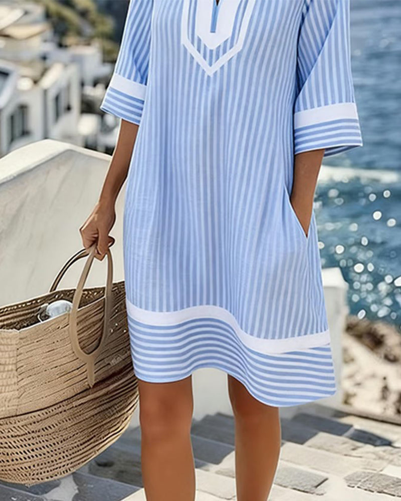 Vestido Mujer Rayas Cuello V – Estilo Fresco y Casual Verano