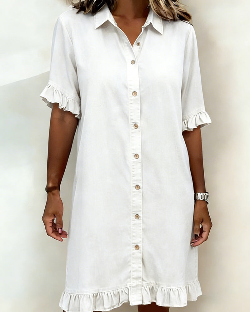 Vestido Denim Mujer con Botones y Volantes – Estilo Casual Cómodo