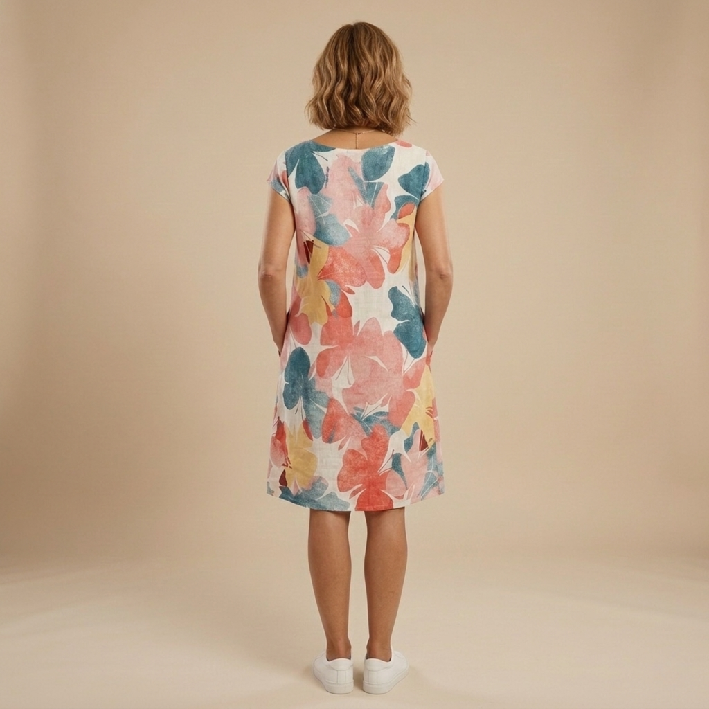 Túnica floral mujer manga corta con bolsillos – estilo casual cómodo verano