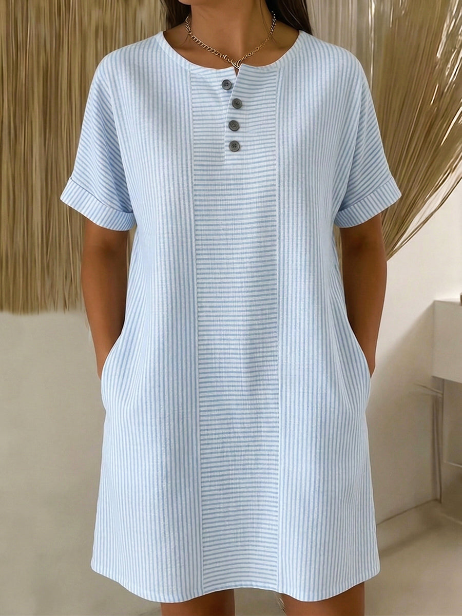 Vestido Mujer Algodón Lino con Botones – Estilo Suelto y Elegante