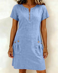 Vestido corto mujer con bolsillos y cuello con cremallera