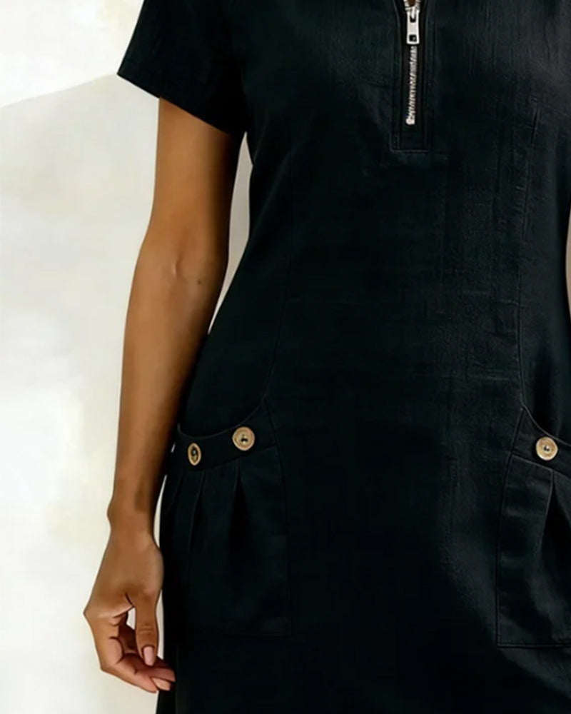 Vestido corto mujer con bolsillos y cuello con cremallera