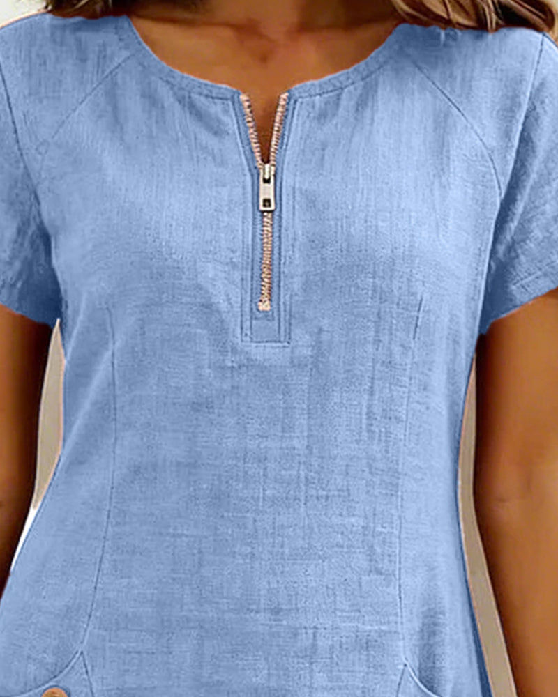 Vestido corto mujer con bolsillos y cuello con cremallera