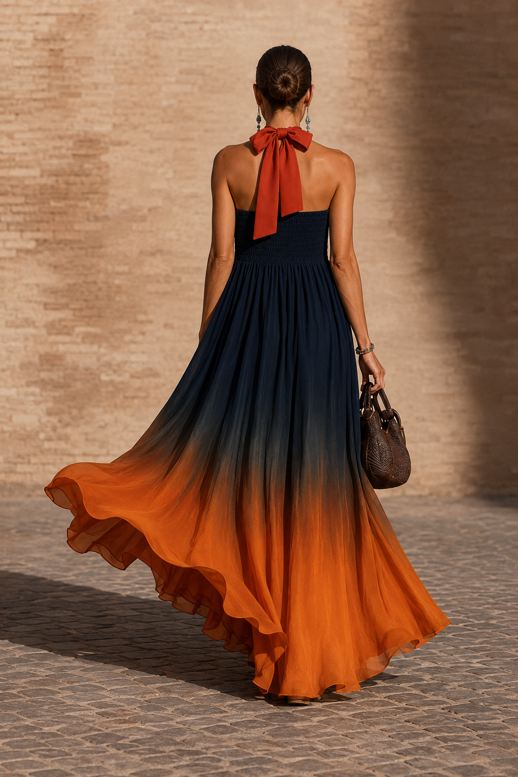 Paula™ | Vestido largo degradado con cuello halter y escote en V