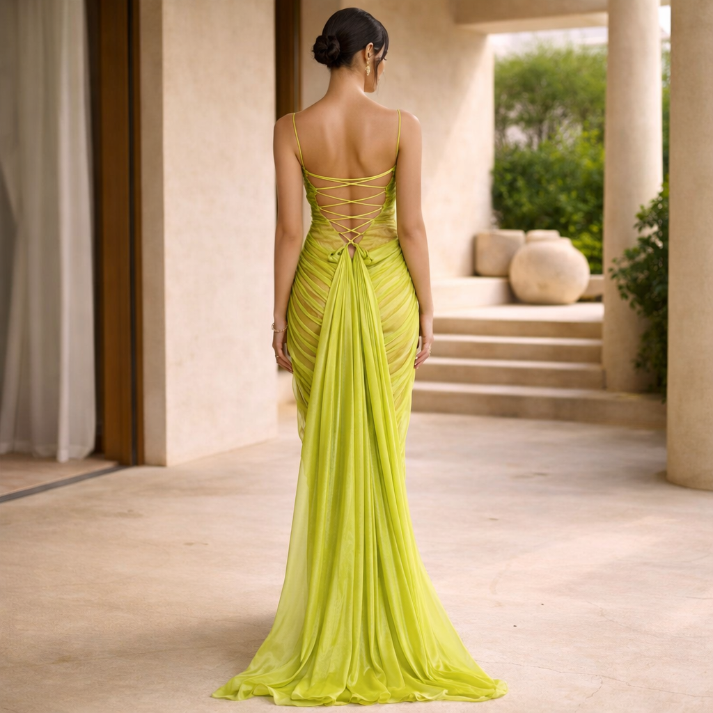 Vestido María™ | Elegancia Fluida en Verde Lima