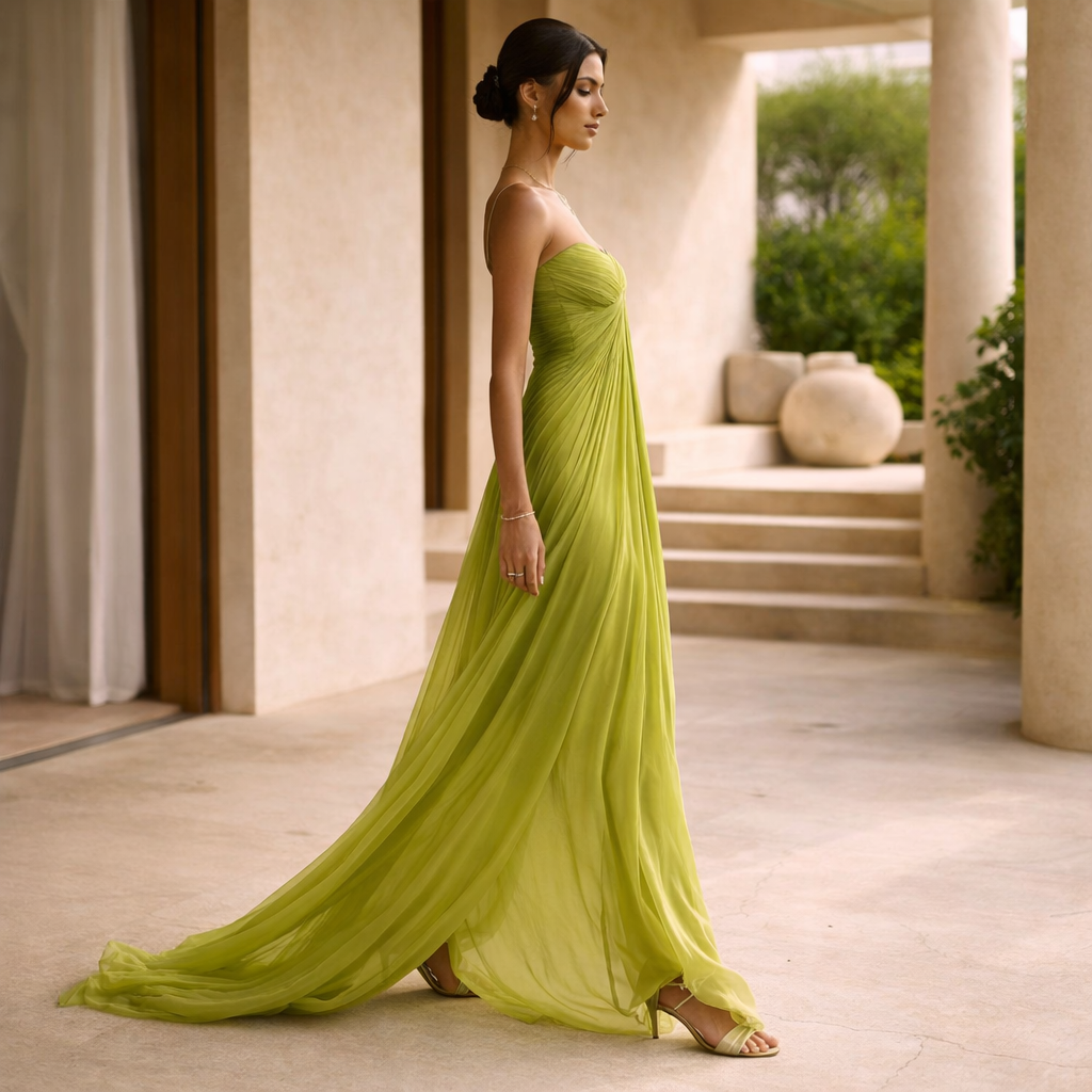 Vestido María™ | Elegancia Fluida en Verde Lima
