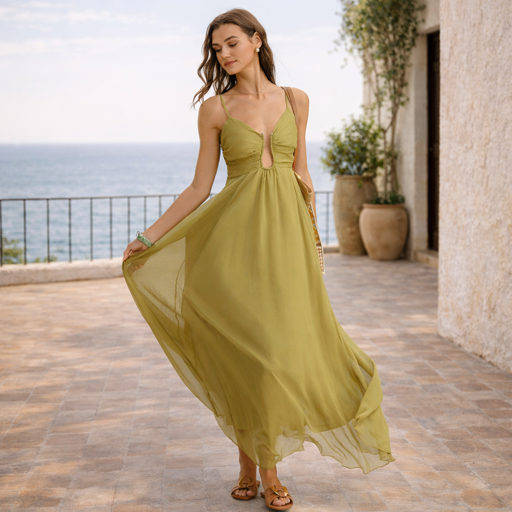 Vestido Milán™ | Movimiento etéreo en verde oliva