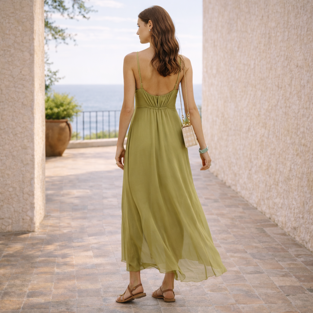 Vestido Milán™ | Movimiento etéreo en verde oliva