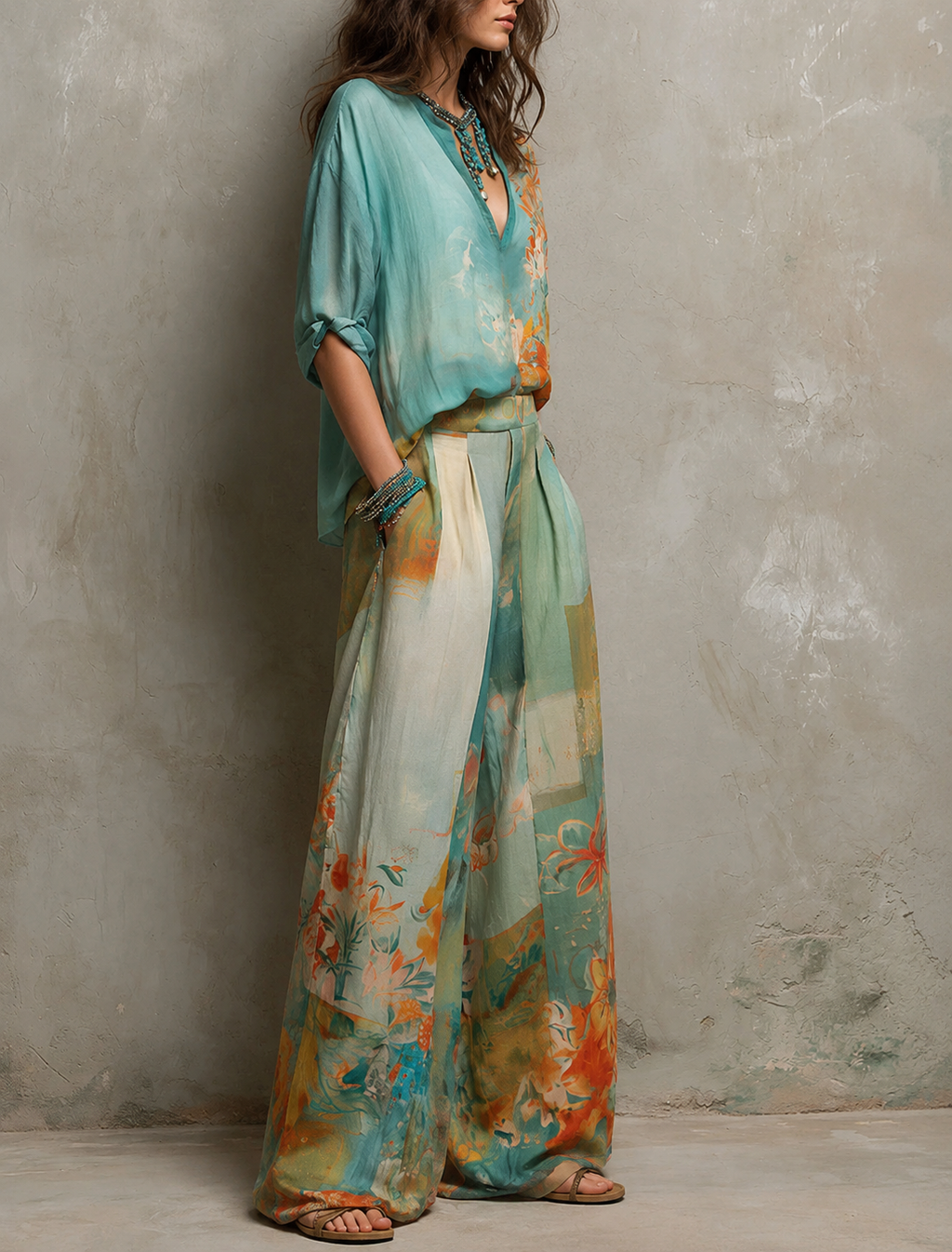 Conjunto Alana™ | Blusa fluida y pantalón palazzo floral