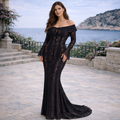 Vestido Alessandra™ | Encaje negro y hombros al descubierto