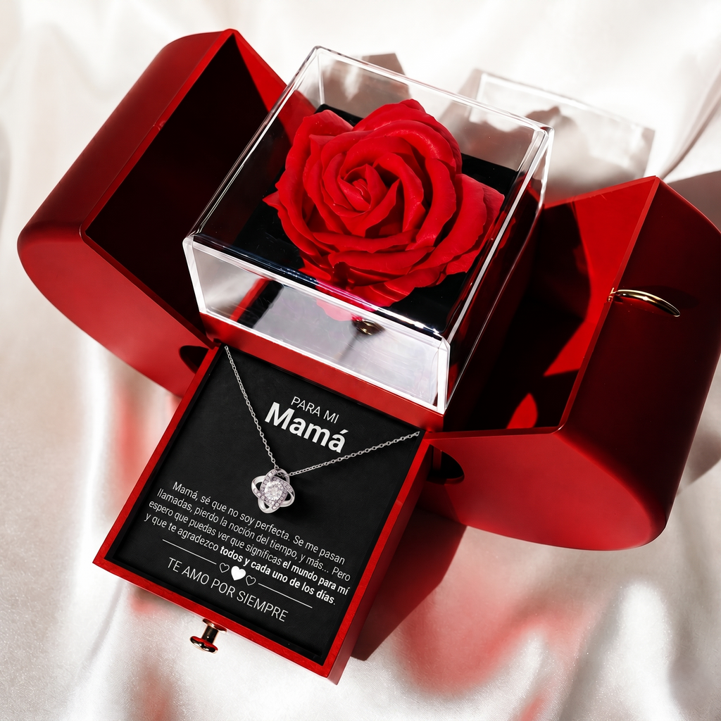 Collar Forever en Caja de Manzana – Rosa Eterna