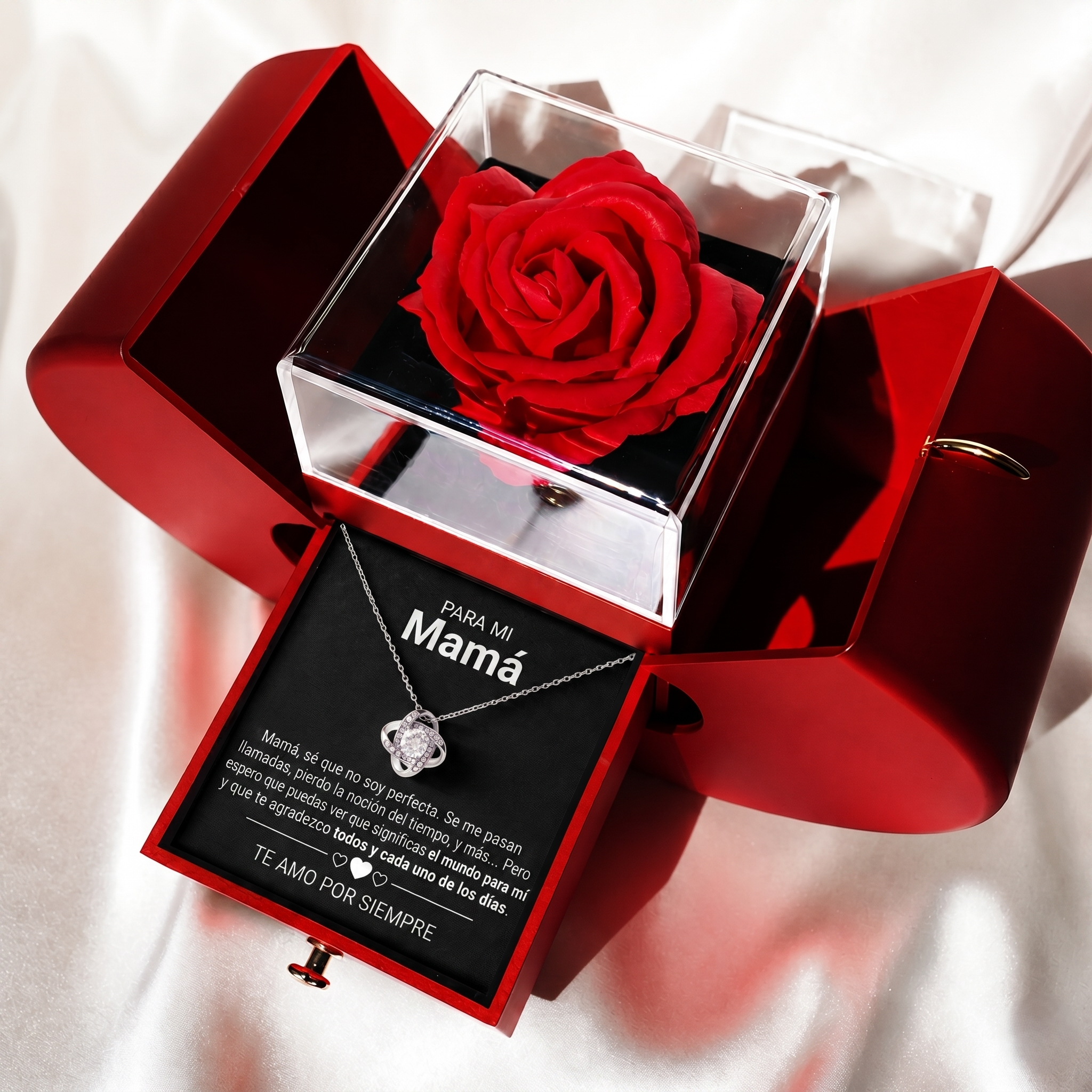 Collar Forever en Caja de Manzana – Rosa Eterna