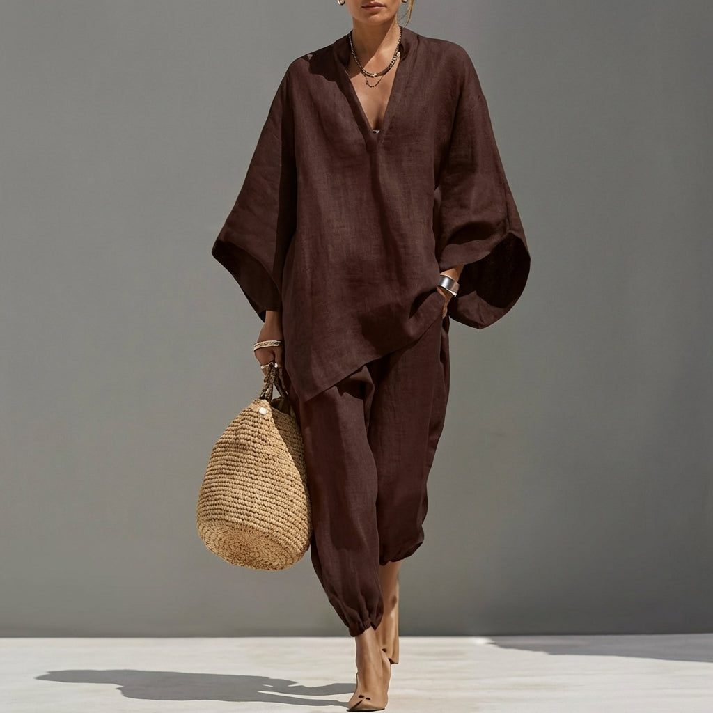Conjunto Marina™ | Conjunto de lino con mangas murciélago y pantalón ancho