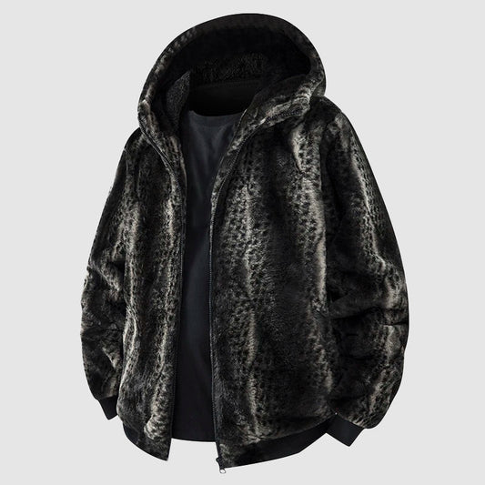 Chaqueta con capucha de piel sintética para hombre