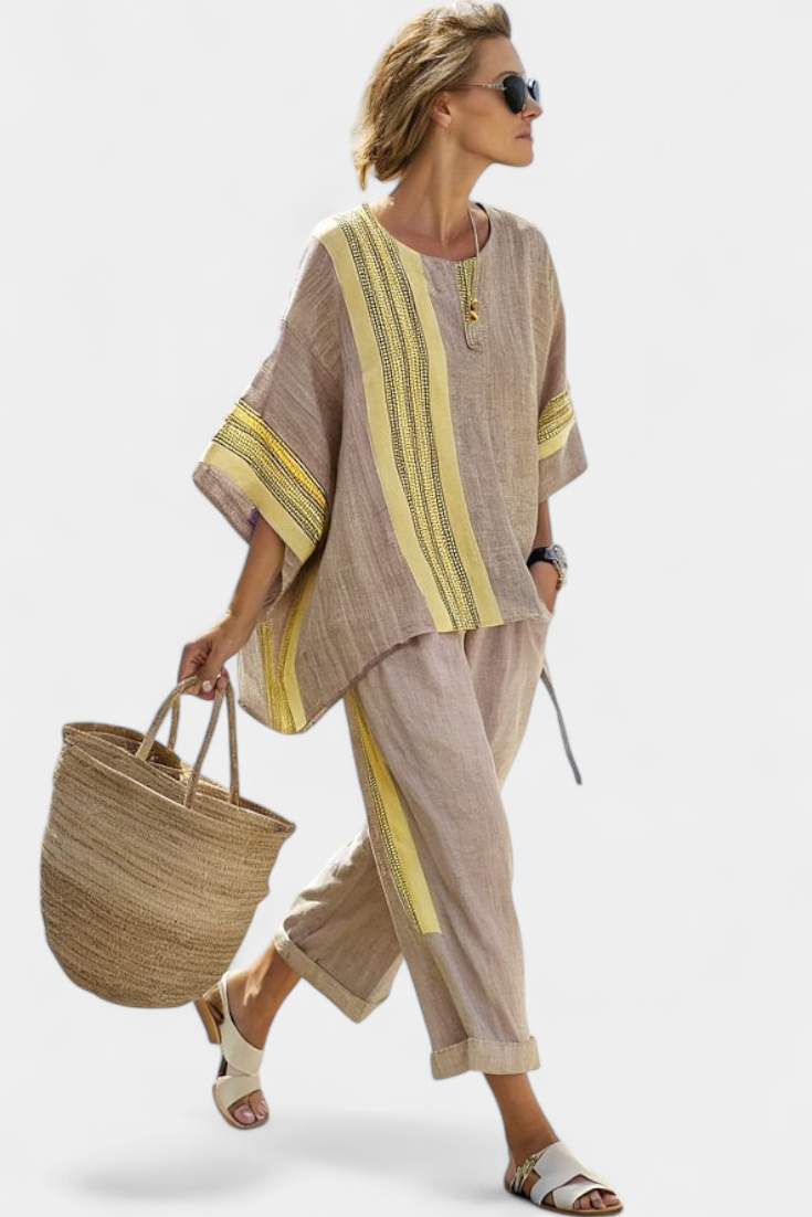 Lorena - Conjunto boho de lino y bambú