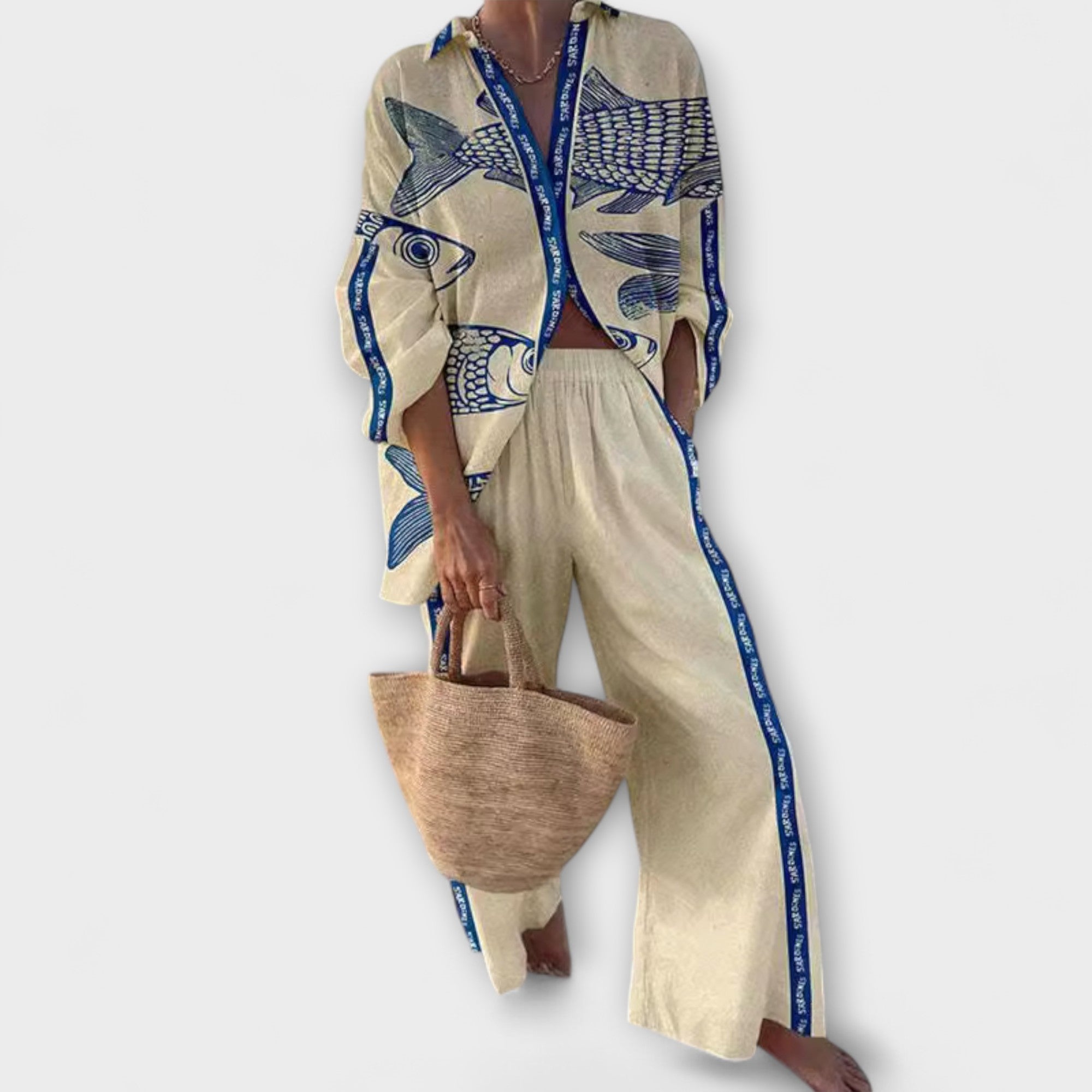 Nuria - Conjunto estampado azul con peces