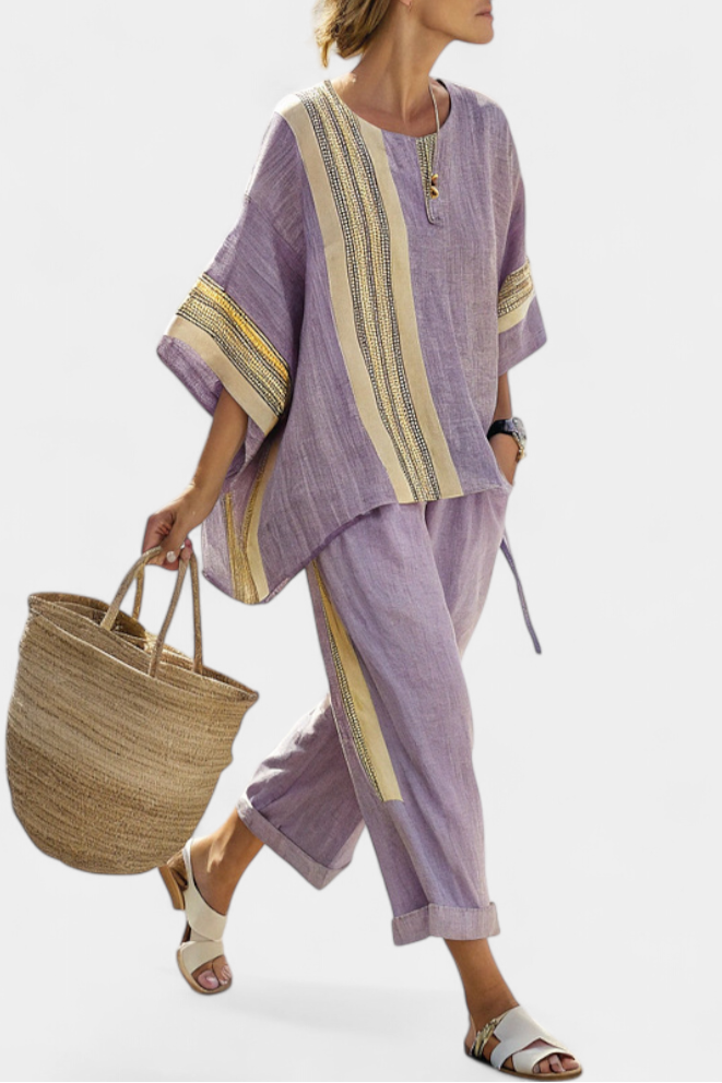 Lorena - Conjunto boho de lino y bambú
