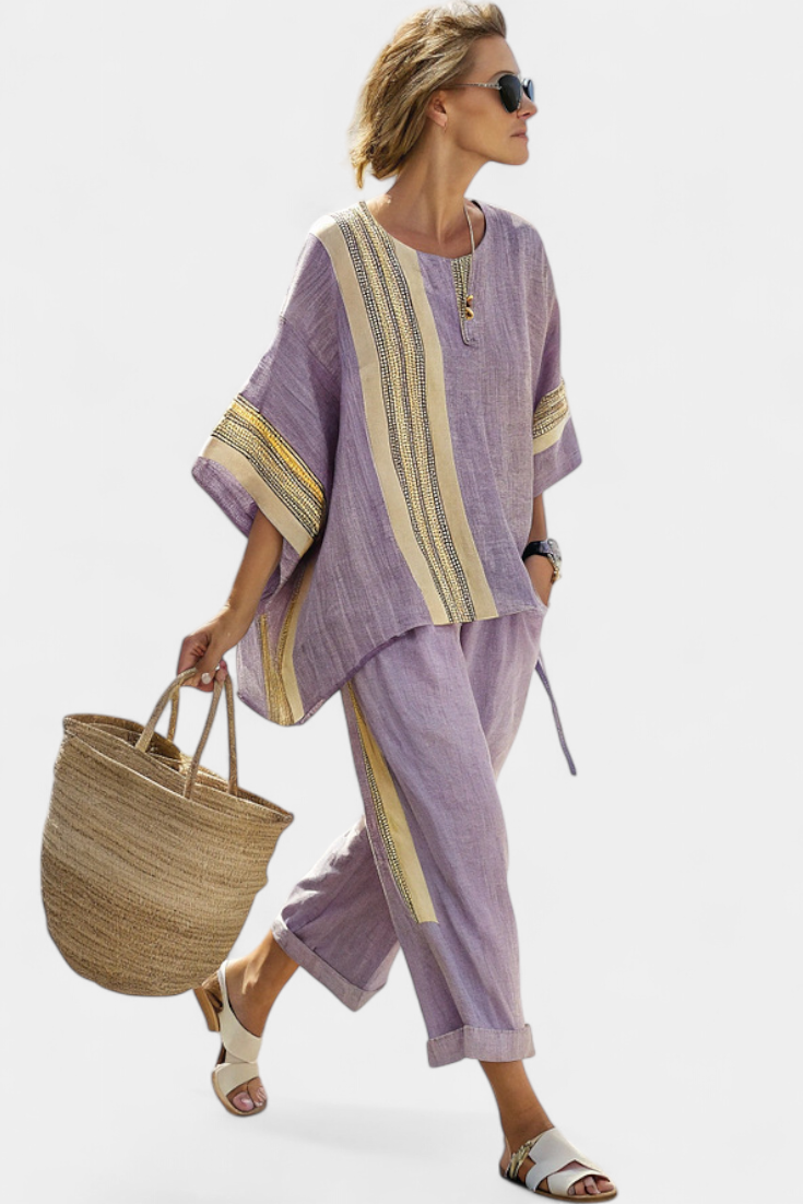 Lorena - Conjunto boho de lino y bambú