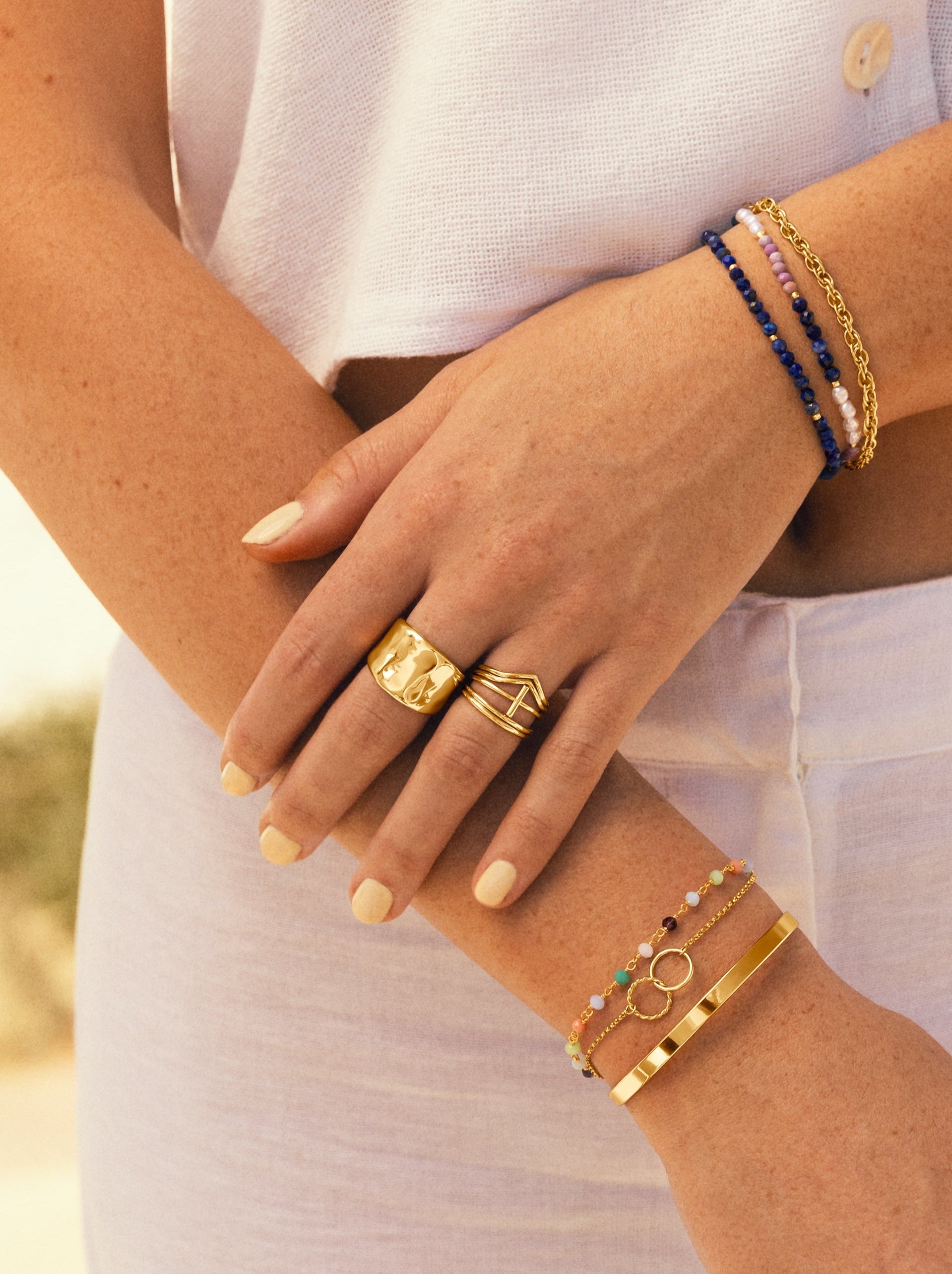 Pack 5 Anillos Nefertiti Acero Baño Oro