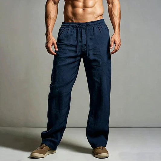 Pantalones elegantes de algodón y lino