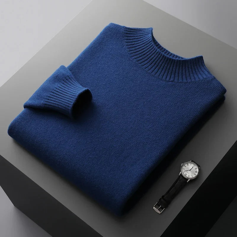 Elegante jersey de cuello alto de lana merina
